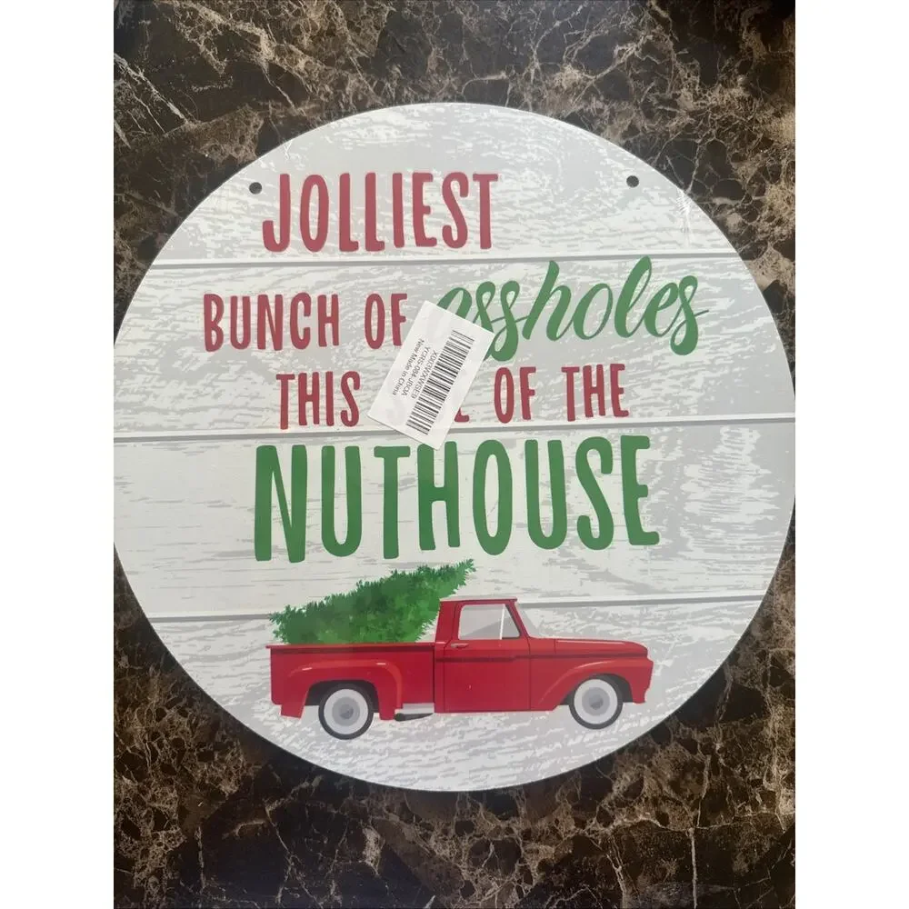 Jolliest Bunch of As*** This Side of The Nuthouse Wood Christmas Hanging Sign